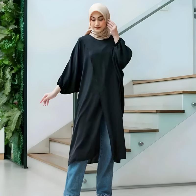 PROMO>>>Mecca LOng Tunik Crinkle Ariflow sultan / Tunik Model Belah sisi Wanita Muslim 1
