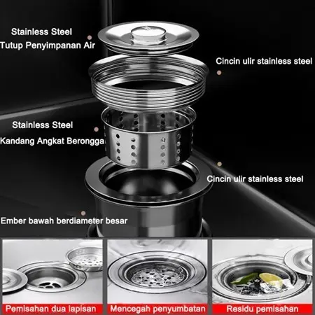 Bak Cuci Piring Stainless Steel Hitam Modern - Ketebalan 2.7mm, Material SUS304, Anti Karat, Tahan Lama, Cocok untuk Dapur Minimalis wastafel 5