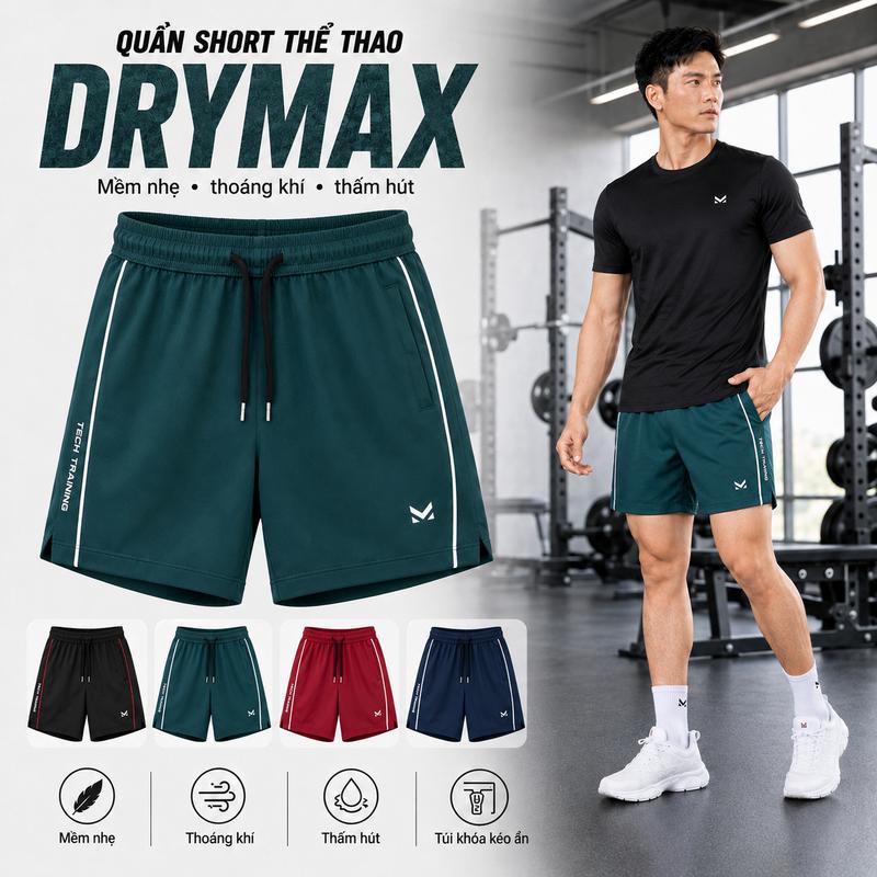 Quần short nam thể thao Drymax mềm, nhẹ, thoáng khí, thấm hút tốt - MKCLEVER…