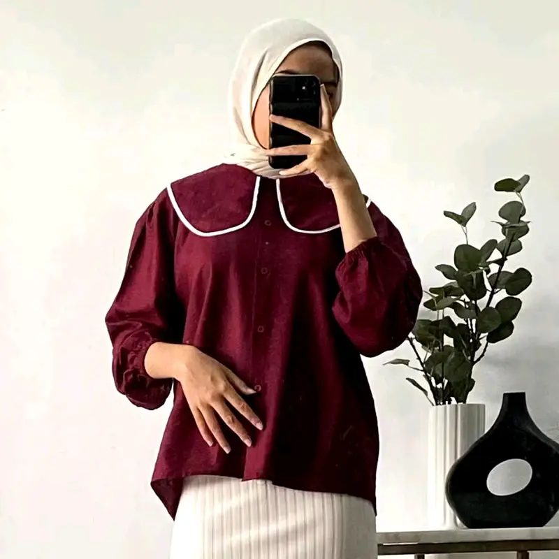 Genie Blouse Wanita Layer List Busui Friendly Polo Linen Premium 5