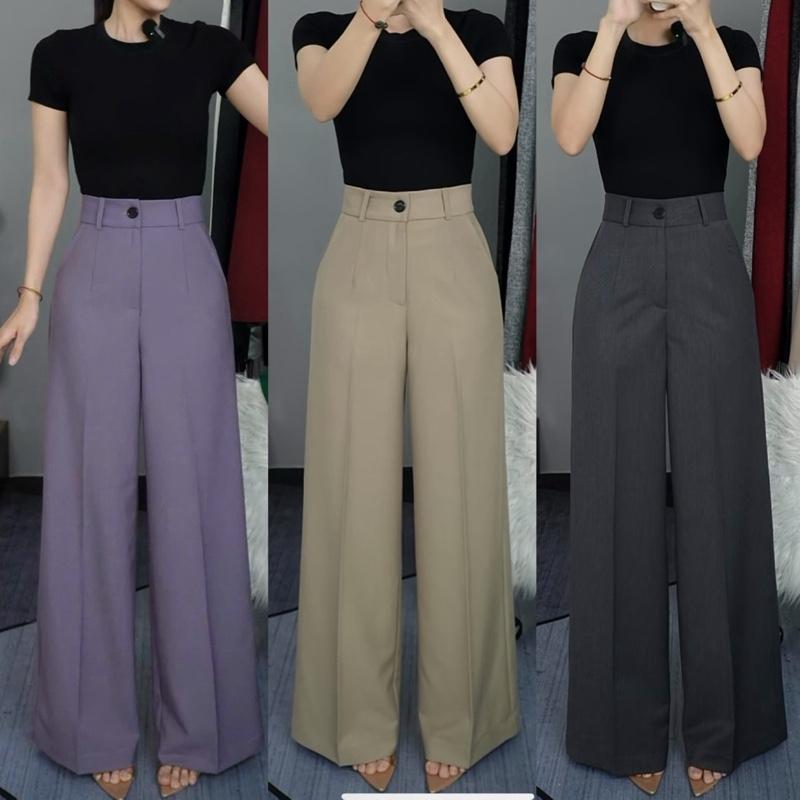 T300 - (dài 104cm ,ống 28 cm) Quần ống rộng dáng A cạp cạp cotton Hàn Mộc She Nữ