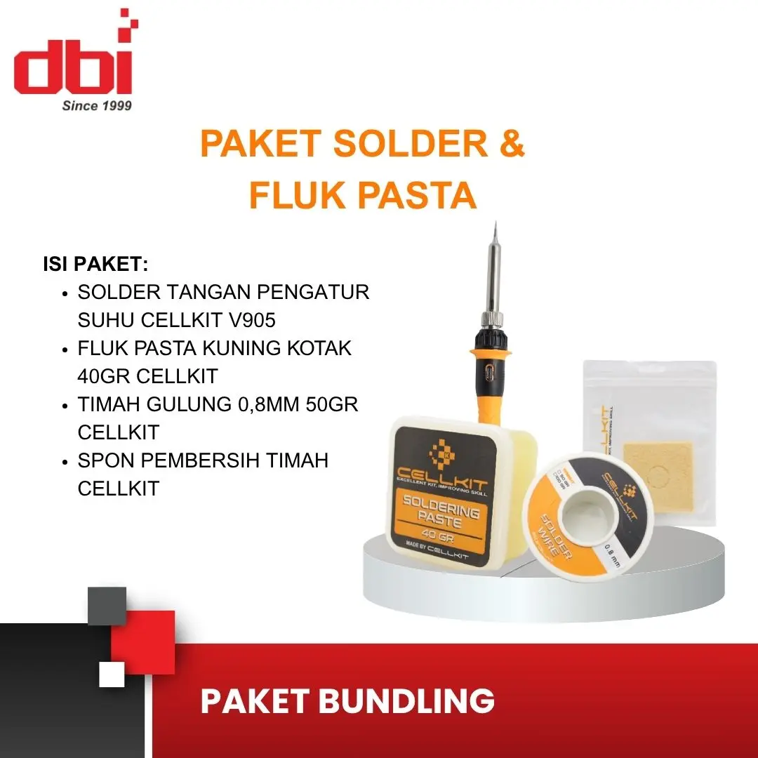 Paket Solder & Fluk Pasta Solder Lengkap V905 30W V906 60W V908 60W V907 80W CELLKIT (SOLDER V905, FLUK KOTAK, SPON, TIMAH GULUNG 0.8MM)