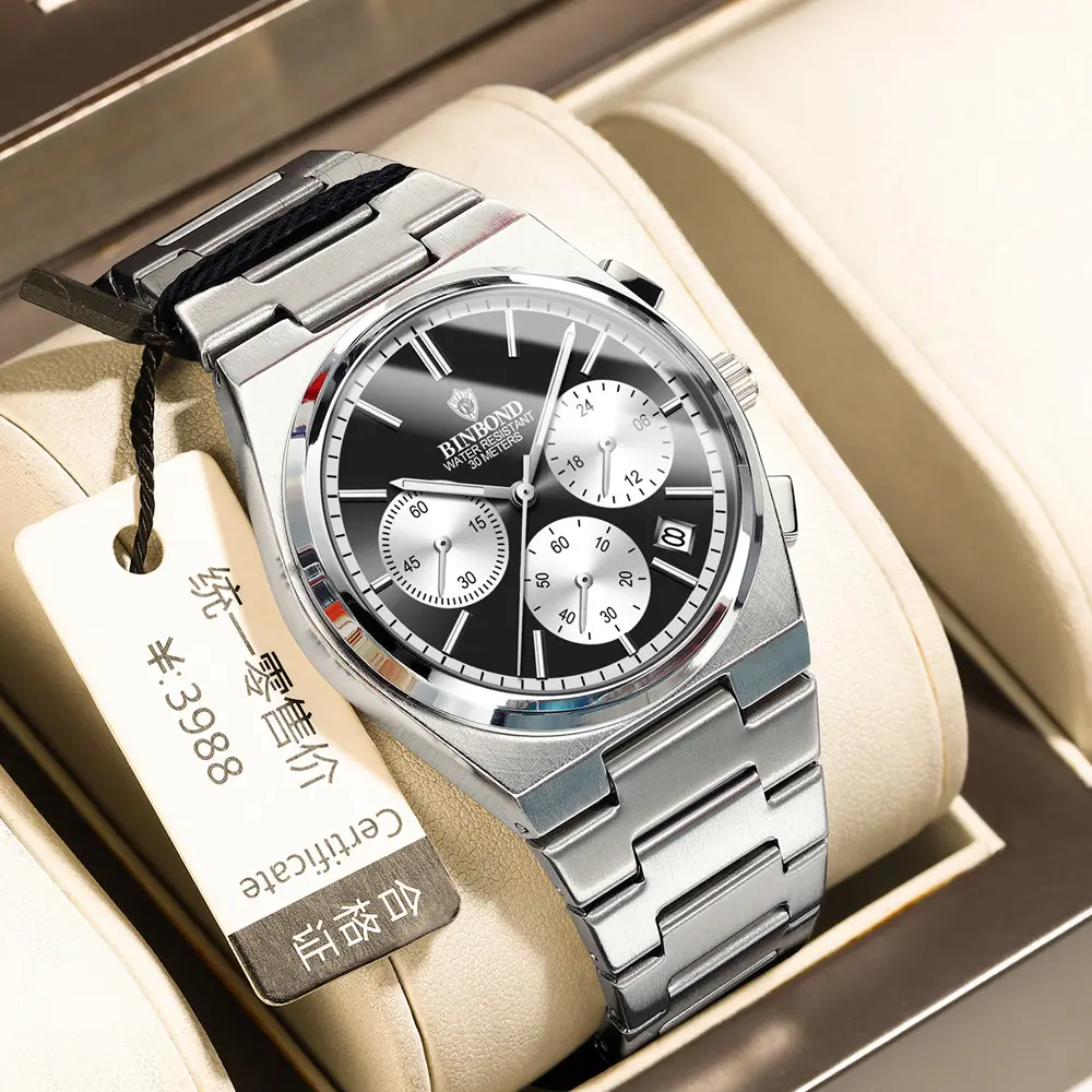 BINBOND Business Watch Men's Date Display Luminous Waterproof Sports Quartz Watch