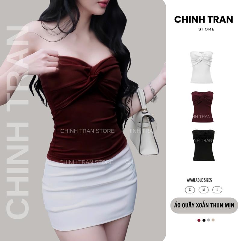  Áo Quây Nữ Xoắn Ôm Body Chất Thun Cotton Co Giãn Basic 