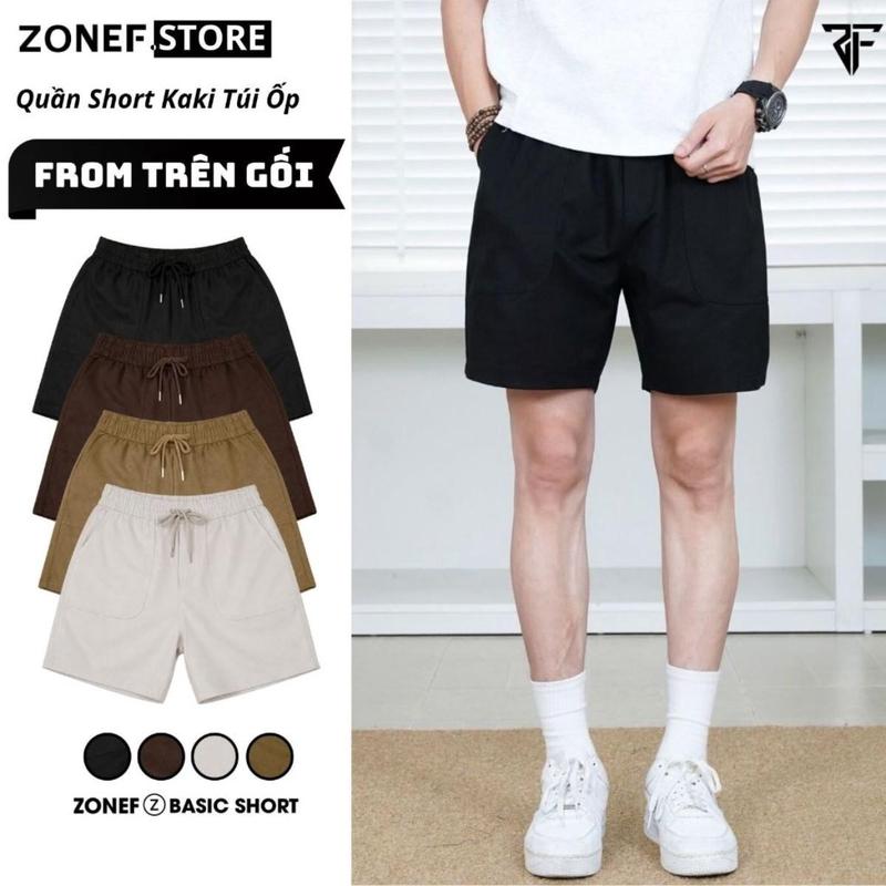 Quần Short Kaki Phối Túi Ốp Cạp Chun ZONEF CLUB Form Trên Gối, Quần Short Nam Nữ Unisex Chất Liệu Kaki Cotton Mềm SH