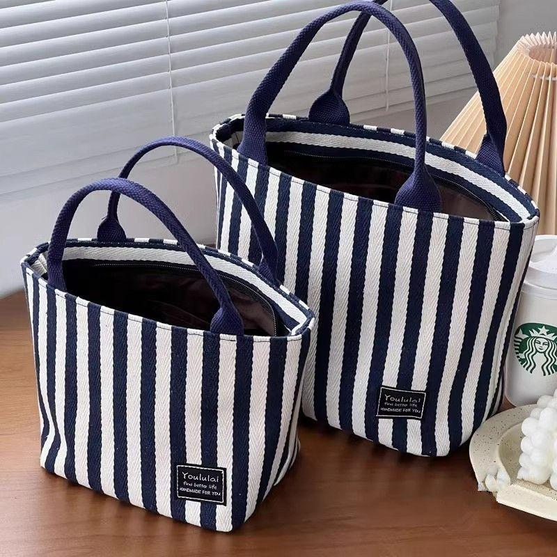 Túi Xách Vải Bố Thiết Kế Sọc Nhật Bản Dày Dặn Thời Trang Phong Cách Ins Đơn Giản Và Thường Ngày Thích Hợp Cho Học Sinh Có Thể Được Sử Dụng Làm Túi Đựng Hộp Cơm Bento Hoặc