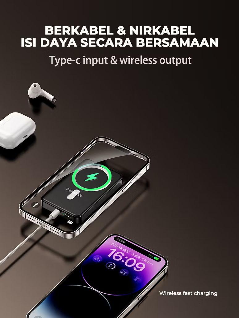 Powerbank Magsafe Mini 20000mAh Magnetic Wireless Charging 20W PD Fast Charge Bodi Logam Tipis Pocket Size Kecil dan Lebih Portabel
