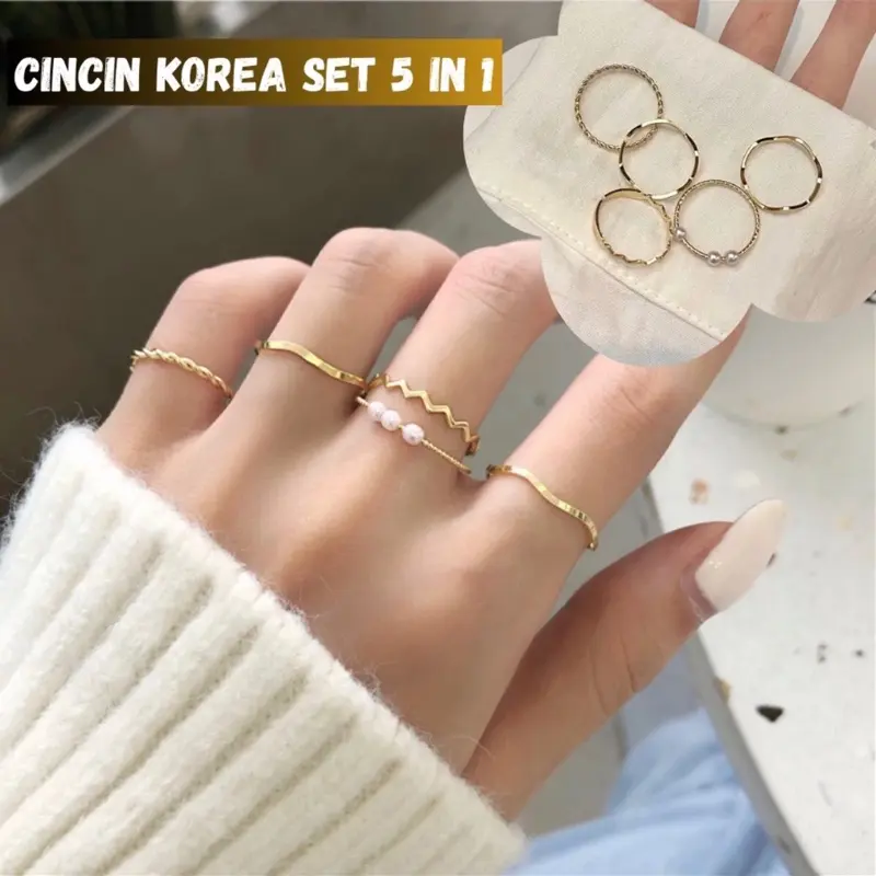 ￼Set 5 pcs Cincin Titanium Wanita Fashion GROSIR