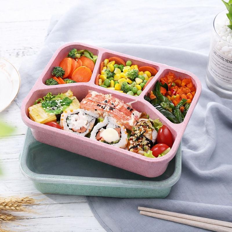 Hộp cơm lúa mạch chia 4 ngăn, cân bằng dinh dưỡng, không trộn mùi