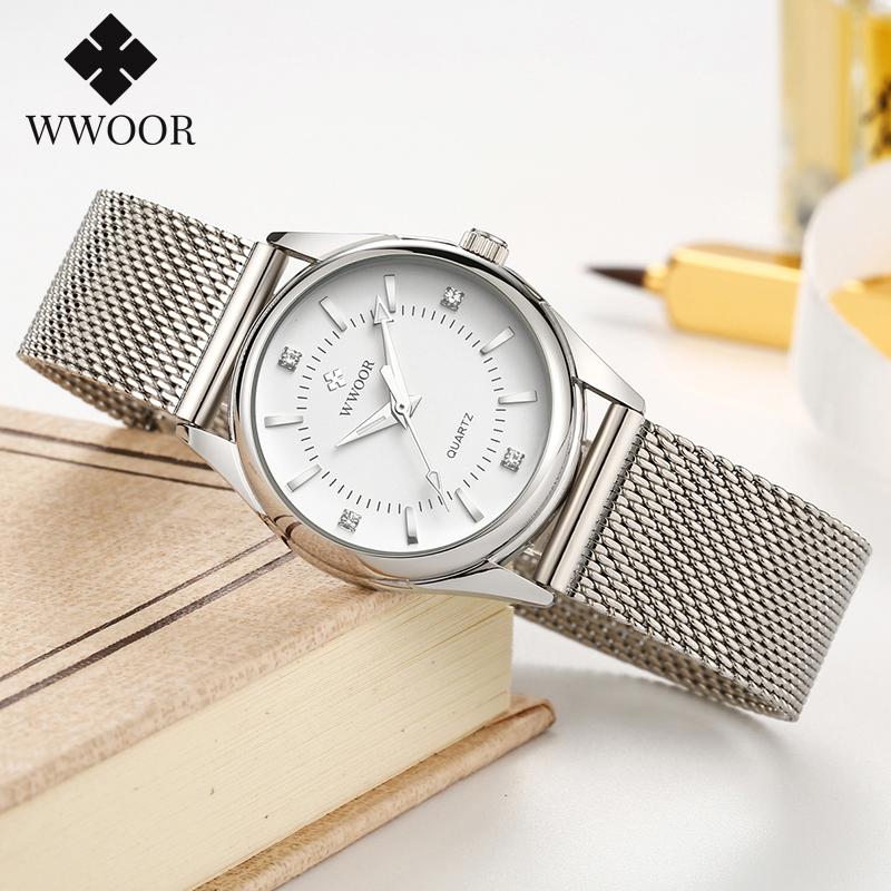 Đồng Hồ Nữ, WWOOR, Đồng Hồ Kim Cương Thời Trang, Thương Hiệu, Màu Bạc Thanh Lịch, Đồng Hồ Nhỏ Đồng Hồ Đeo Tay Thạch Anh Nữ, 8852W Women Watch