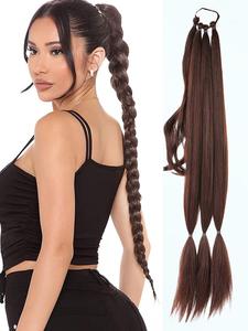 Extensión de cabello de cola de caballo trenzada de 30 pulgadas con lazo elástico y envoltura recta, Postizo sintético para mujeres, bodas, fiestas y uso diario