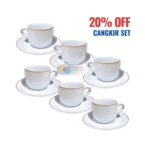 Gelas Cangkir Kopi Set Keramik 1 Pack Isi 6 Hitam List Emas