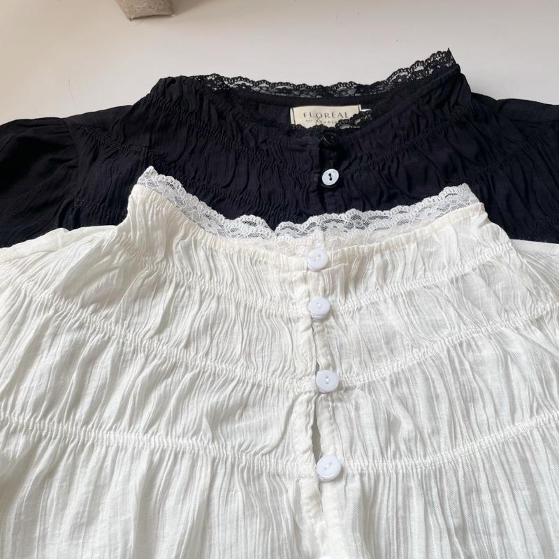 SMOR ROOM Áo sơ mi cột dây eo cổ bèo nhún RUF