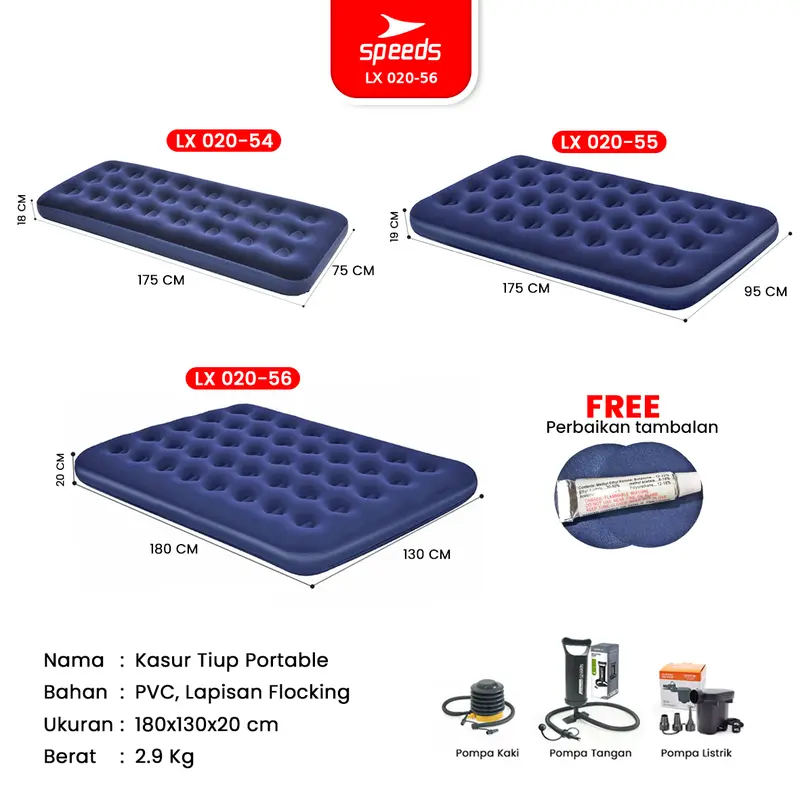 SPEEDS Matras Angin Single/Double Kasur Tiup Air Sleeping Bed Outdoor Indoor Kasur Tidur Dewasa 020-56 1