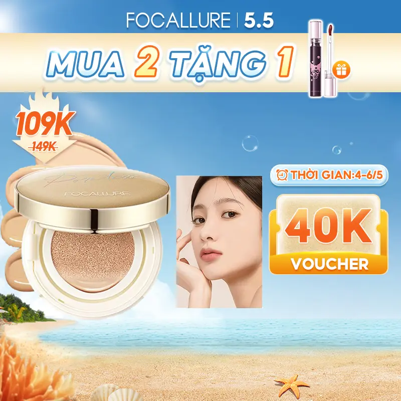 【40k voucher】FOCALLURE Phấn Nước BB Cushion GoldenAge dưỡng ẩm màu mịn cho làn da đẹp tự nhiên