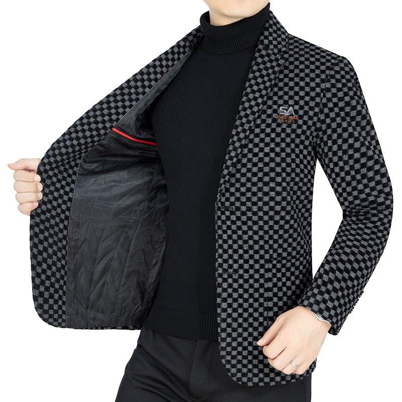 Áo Khoác Vest Nam, Thiết Kế Ca Rô, Phong Cách Thường Ngày Ngoại Cỡ, Thích Hợp Cho Mùa Xuân Và Mùa Thu, Bộ Đồ Công Sở, Độc Quyền Cho Bố Jacket Menswear Kem Dài Tay 5