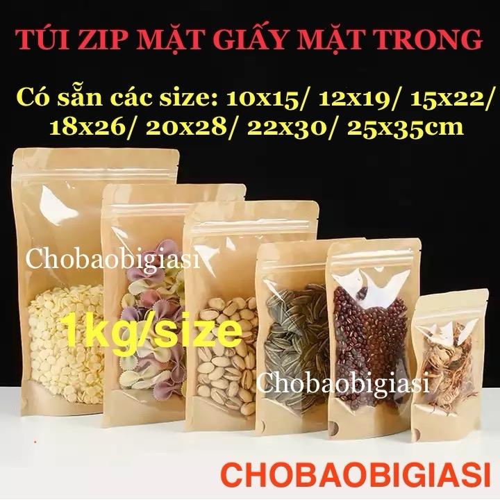  {1kg size} Túi zipper MẶT GIẤY MẶT TRONG đáy đứng đựng bột hạt trái cây sấy có size nhỏ 10x15cm đến size lớn 25x35cm hàng đẹp đủ size 