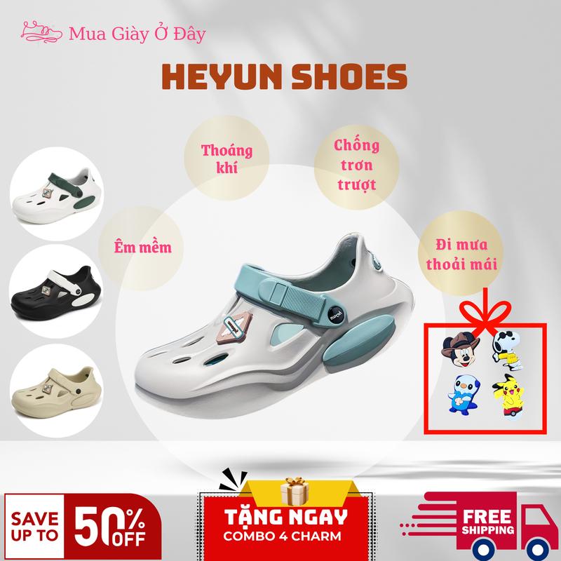 [Tặng combo 4 charm]  Giày nhựa Sneaker HEYUN 2025 nam nữ,giày sandal nữ ,đế bằng mẫu trơn form dáng 2025 - Đi chơi, đi học, đi du lịch -Shoes giày sandal