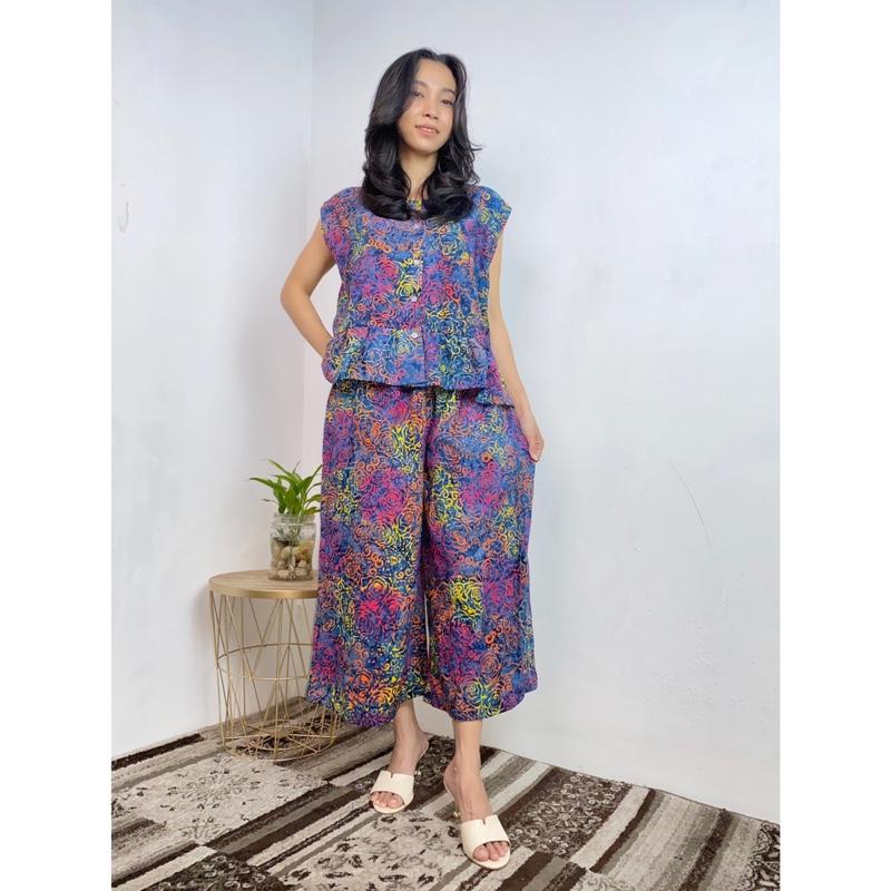 Product Introduction of MEYDEND - One Set Sarimaya Setelan Batik Cap Rayon Premium Busui Friendly Kulot 7/8 Lengan Kutungan 31