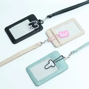 Zenara ID Card Holder Lanyard Cewek Cute Berwarna & Gantungan Charm Hitam, Putih Material Kulit Sintetis Premium Slot Transparan untuk ID Card Cocok untuk Sekolah Kampus dan Kantor