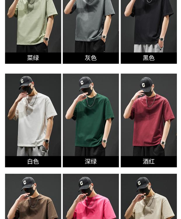Product Introduction of Short-Sleeved T-shirt Men's Cotton Heavy 160G Double Yarn round Neck Pullover Half Sleeve T-shirt Trendy Men's Top Clothing 8