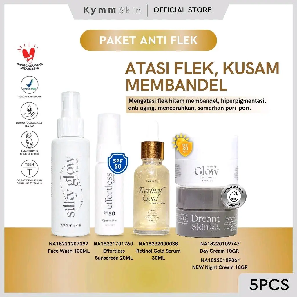 Paket Kymm Skin Barier 5in1 untuk Mencegah Penuaan dan Mencerahkan Kulit - Hitam, Facial whitening the face Semua Tipe Kulit BHA glow glowing dosis cosmelan obat sunscreen skincare mencerahkan