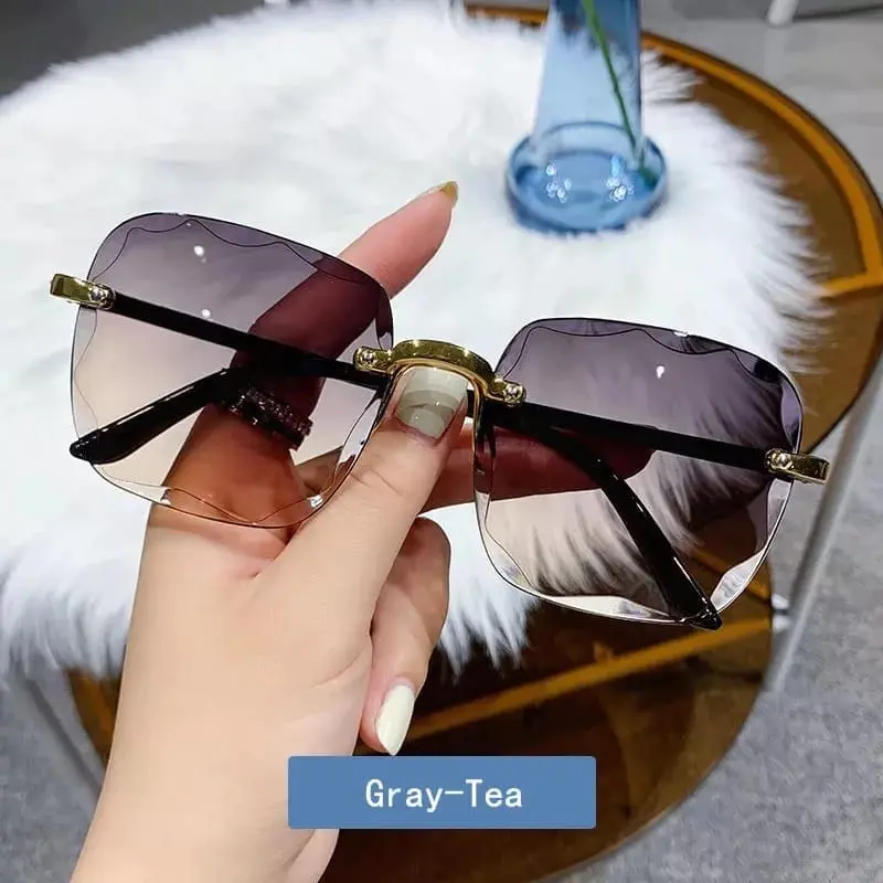 Kacamata Hitam Tanpa Bingkai Frame Kotak Persegi Desain Mewah Wanita Sunglass Eyewear 4