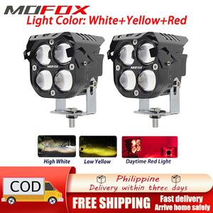 MOFOX D2 White&Yellow 2-in-1 Laser Gun Mini Driving Light For Motorcecle LED 80W Auxiliary Light Angel Eyes Red Blue Fog Light MDL