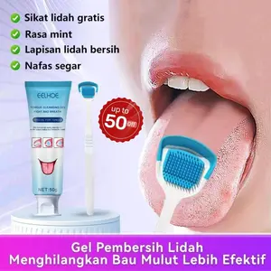 【Buy 2 Get 1 Free】Alami Gel Pembersih Lidah 50G Tekstur Lembut, Bahan Alami, Gratis Sikat Lidah, Rasa Mint Dingin, Ampuh Hilangkan Bau Mulut, Membersihkan Lapisan Lidah, Nafas Segar Tahan Lama, Perawatan Kebersihan Mulut (Kulit Kering, Bulu Mata, Kuping)