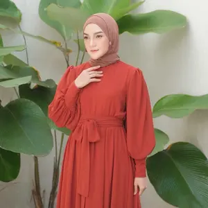 Dress Ceruty Babydoll Armany Byintanshop Almahyra Free Pasmina Full Furing Muslim Casual
