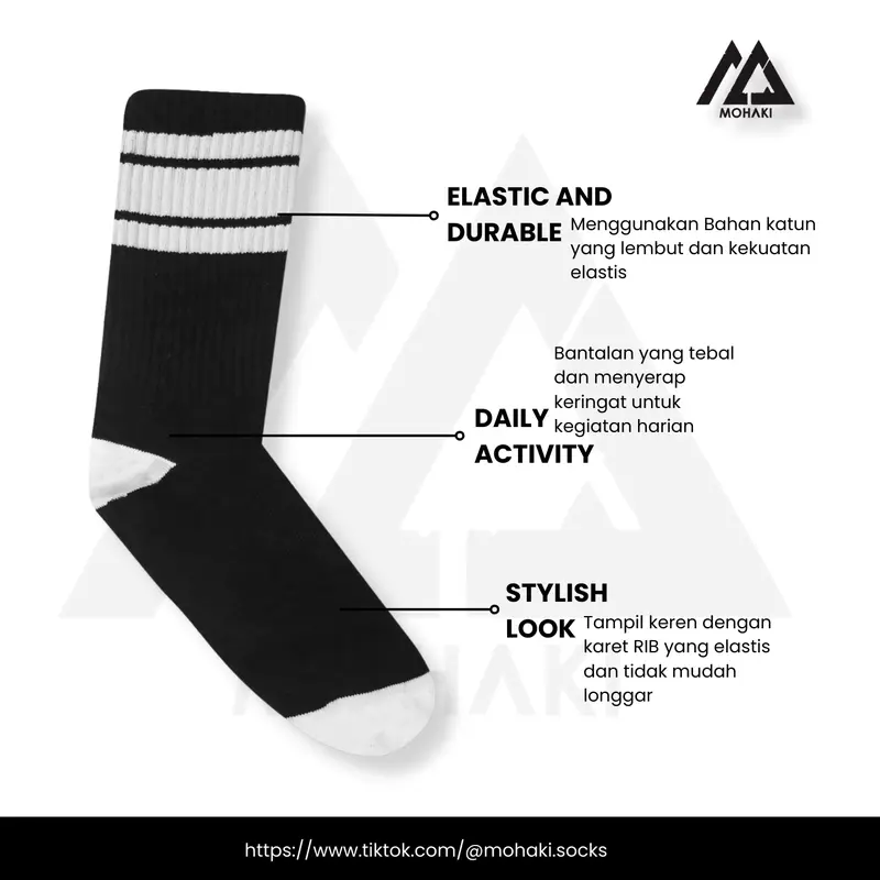 MOHAKI - Kaos Kaki Oldschool Skate Motif Strip Darkness 5