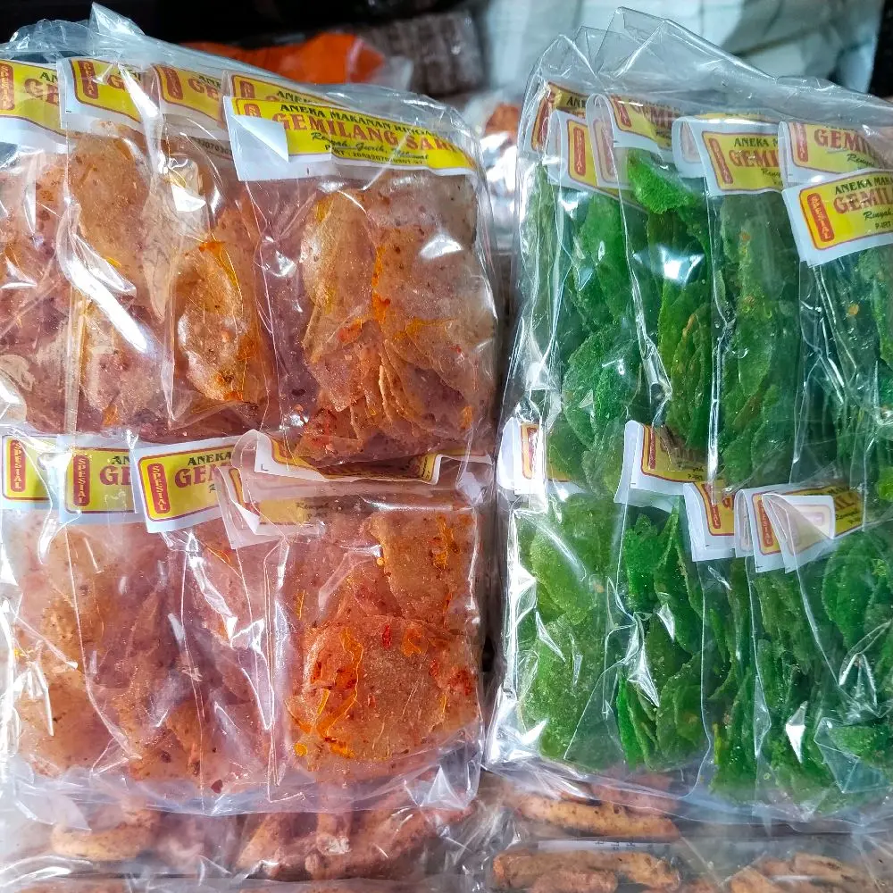 KERIPIK KACA PEDAS DUN JERUK isi 12pcs{gemilang sari} kemasan 1000