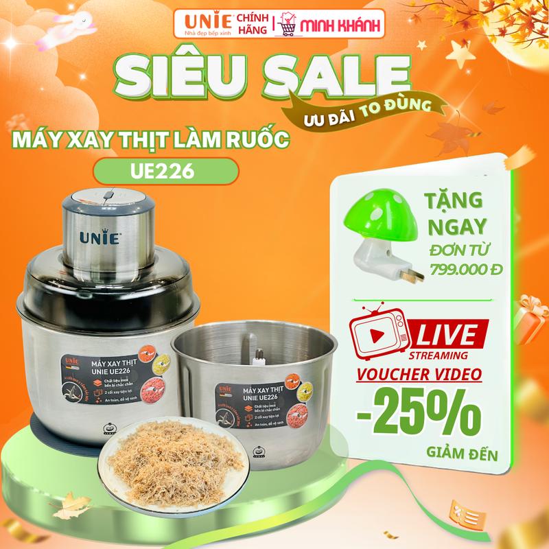  Máy xay thịt Unie UE226 - 2 Cối inox 2,5L Bóc tỏi Làm Ruốc 4 lưỡi dao sắc bén 