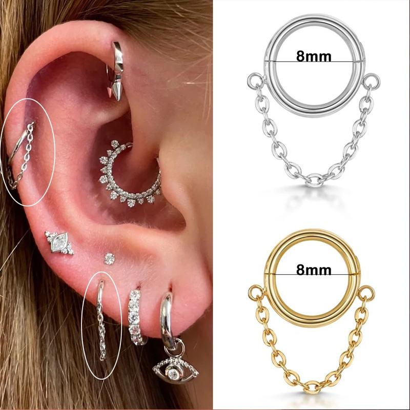 Product Introduction of 1PC Tragus Piercing Women's Hoop Earrings with Chain Helix Star Butterfly Crown Zircon Ear Rook Daith Sung Body Jewelry Gift 2