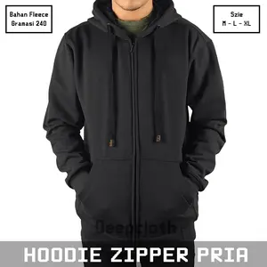 Hoodie Zipper Pria Dewasa Remaja Polos Risleting Bahan Fleece Warna Hitam Navy Maroon Denim Coksu Size M L XL