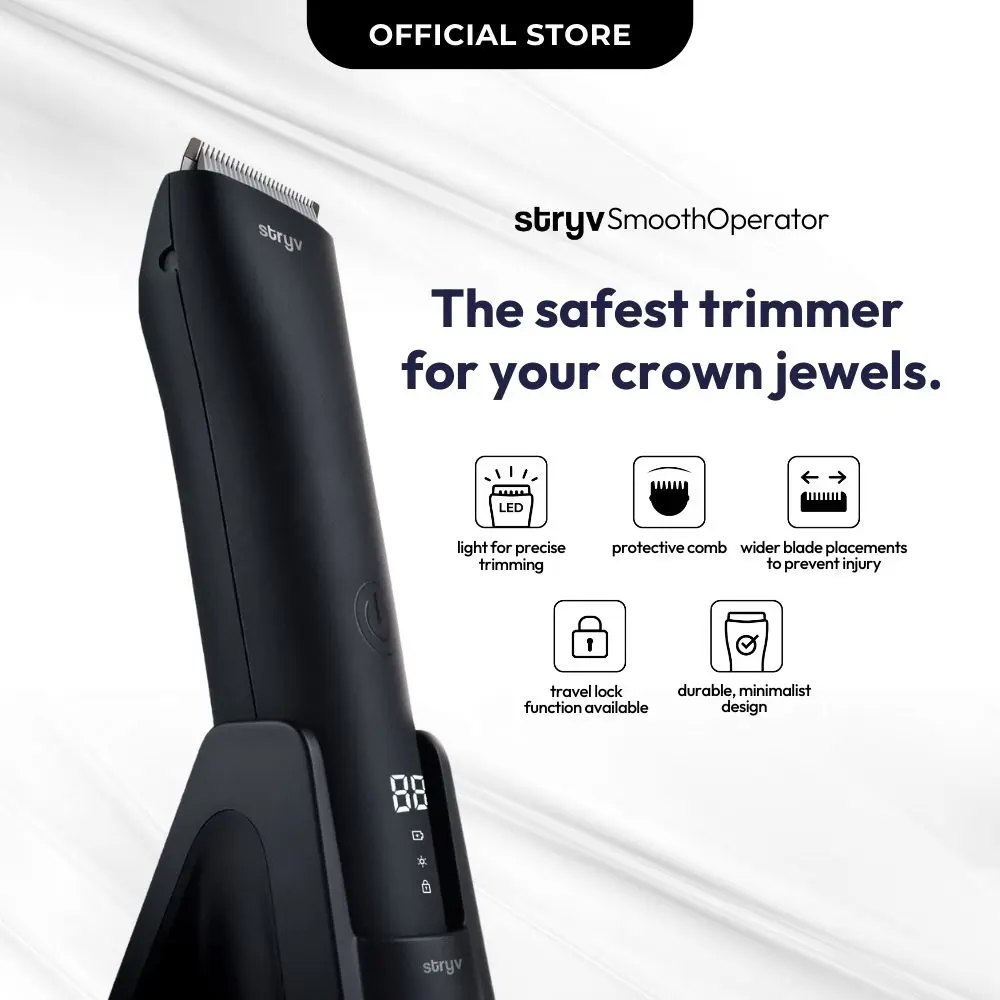 Stryv Men | SmoothOperator - Electric Body Trimmer, High Quality HypoAllergenic Ceramic Blades, Rounded Design for a Safer Trim