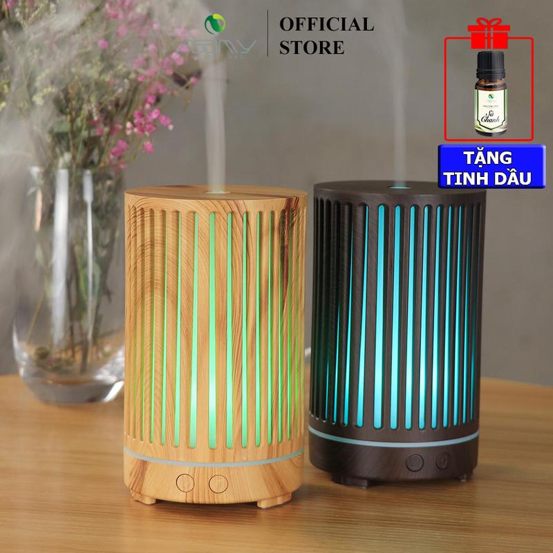 Máy xông tinh dầu khuếch tán phun sương Trụ dung tích 200ml đèn lead 7 màu tặng kèm tinh dầu tạo độ ẩm máy khuếch tán tinh dầu Phun Tinh Dầu