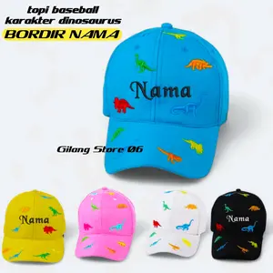 Topi Baseball Anak Laki Laki Perempuan Full Bordir Dino Banyak Gratis Bordir Nama Fashion