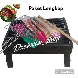 Panggangan Sate Sosis Jagung Ayam Free Panggangan Jepit Kipas Kuas Capitan Stainless/ Bakaran Arang/ Bakaran Sate arang Kitchenware