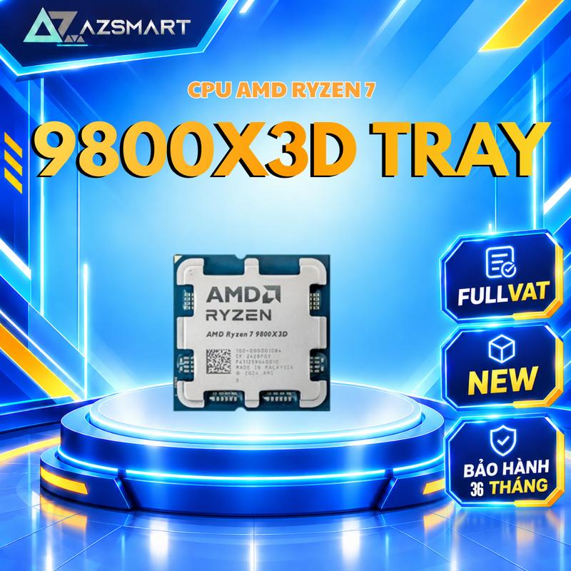 CPU AMD Ryzen 7 9800X3D Tray NEW (4,2Ghz - Boost 5,0GHz - 8 nhân 16 luồng) Bảo Hành 36 Tháng Full VAT Azsmart PC