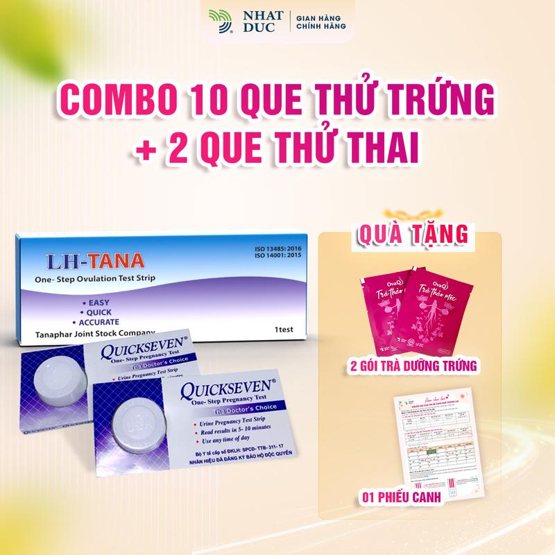 COMBO CANH TRỨNG 10 que thử trứng & 2 que thử thai tặng kèm bảng canh trứng tặng 2 trà lá mâm xôi OvaQ bộ sản phẩm canh trứng đậu thai tự nhiên