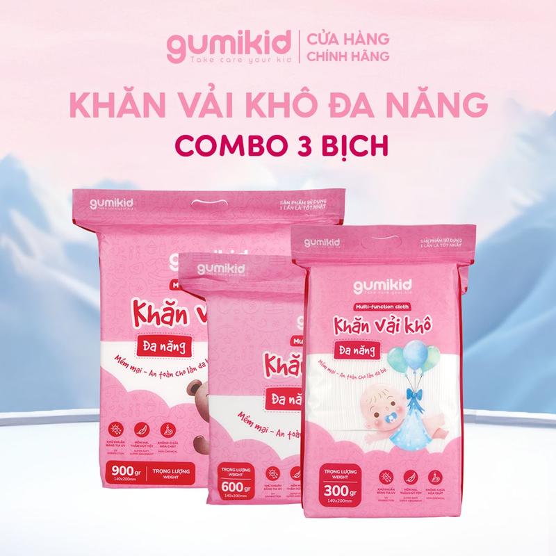 COMBO 3 SIZE KHĂN VẢI KHÔ ĐA NĂNG DÀNH CHO MẸ VÀ BÉ GUMI 300 600 900g