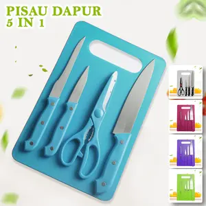 Pisau Set 5in1 Warna Talenan Gunting Pisau Dapur Pisau Masak Knife  Buah  Kitchenware