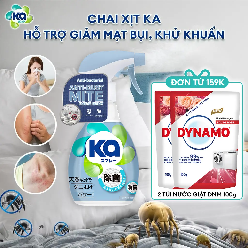 [ĐƠN 159K CÓ QUÀ] Chai Xịt KA Hỗ Trợ Giảm Mạt Bụi Nhà (320ml/Chai) - Xịt thơm Cho Giường, Nệm, Sofa, Rèm Cửa, Chăn, Ga, Gối, Đệm