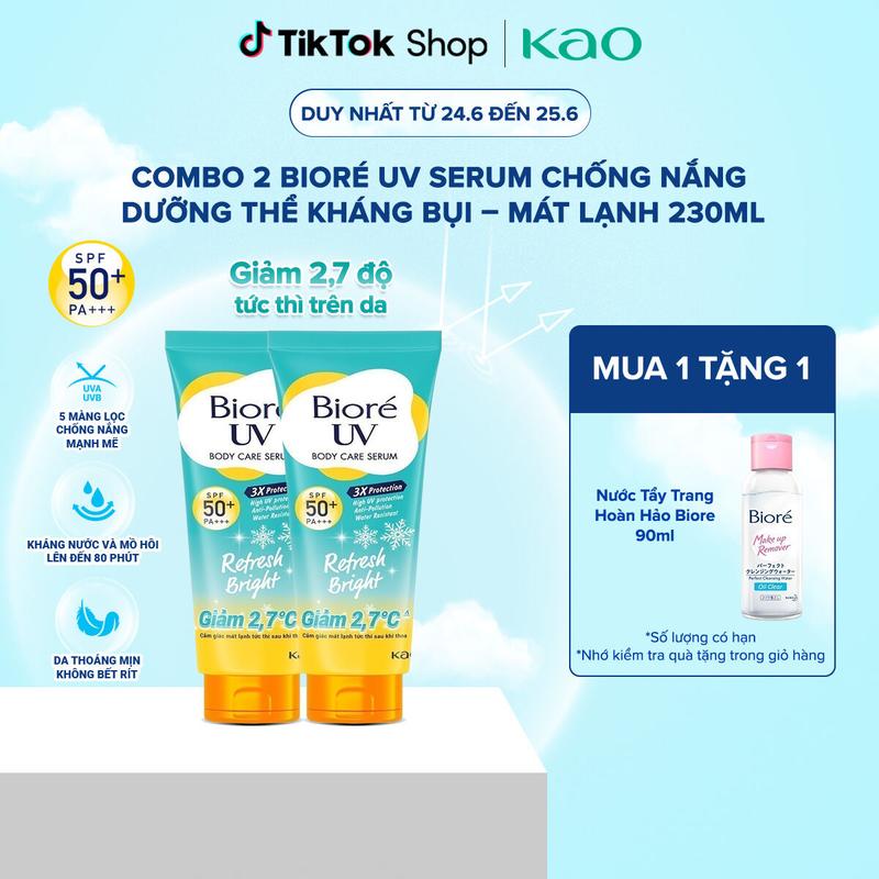 Combo 2 Biore UV Serum chống nắng dưỡng thể Sáng Mịn Mát Lạnh 230ml kem chống nắng body  biore