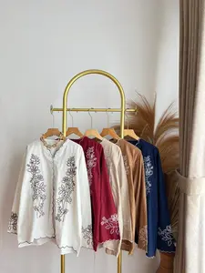 MENESTYS - Gisya Blouse Kemeja linen bordir full kancing Wanita Atasan Panajang Basic Casual