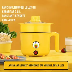 Panci Elektrik Serbaguna Bebek kuning/Panci Elektrik Multifungsi Anti Lengket Listrik Pancil Rice Cooker Panci Kukus Praktis Panci Anak Kos hitam kuning