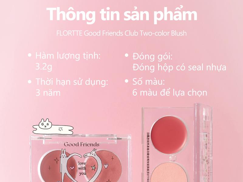 Product Introduction of Kem má hồng hai màu Flortte, dạng kem đa năng, kết cấu kép, có thể sử dụng nhiều cách khác nhau, tăng độ sáng cho gương mặt, tạo lớp trang điểm tự nhiên, 3.2g, 6 mẫu để chọn lựa 23