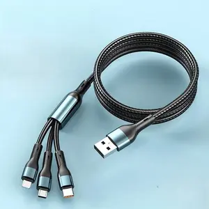 3-in-1 Kabel USB Tahan Lama - Kabel Charger Cepat USB-C/iPhone/Micro USB, Cocok untuk iPhone 12/11/XS/XR/X, iPad, Samsung Galaxy, Huawei - Desain Anti Karat -- adapter type audio fast charge