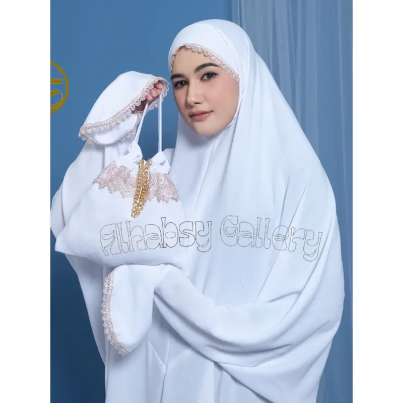 Mukena Terusan Dewasa Dubai Penutup Dagu Crinkle Airflow Premium Mewah Renda Motif 1